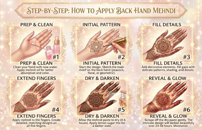 step-by-step: how to apply back hand mehndi 