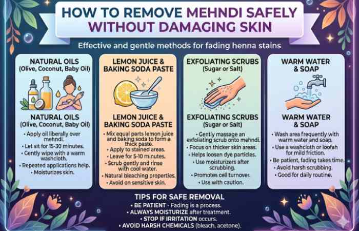 how to remove mehndi safely without damaging skin