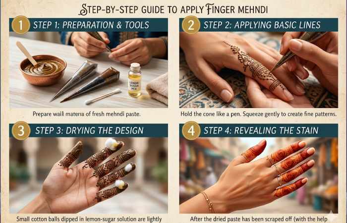 step-by-step guide to apply finger mehndi