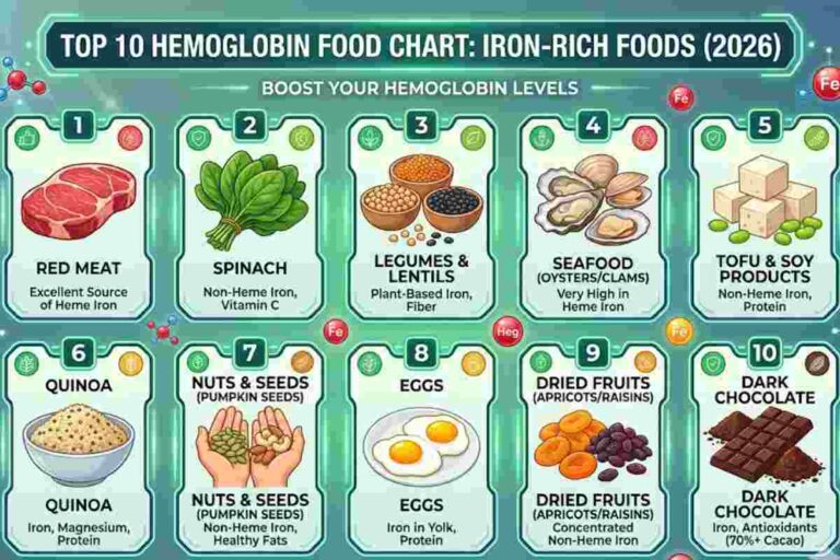 Top 10 Hemoglobin Food Chart: Iron-Rich Foods (2026)